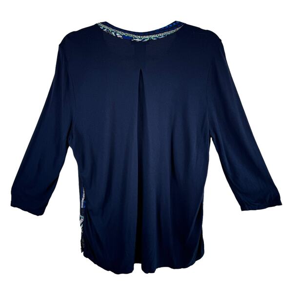 Tribal Blue Geometric 3/4 Sleeve Lightweight Stretchy Pullover Blouse Size 6L - Picture 2 of 5
